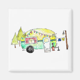 Cute and Whimsical Retro Happy Camper Magneet