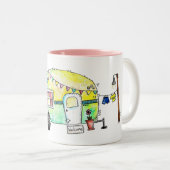 Cute and Whimsical Retro Happy Camper Tweekleurige Koffiemok (Voorkant rechts)