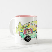 Cute and Whimsical Retro Happy Camper Tweekleurige Koffiemok (Voorkant links)