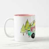 Cute and Whimsical Retro Happy Camper Tweekleurige Koffiemok (Links)