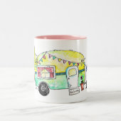 Cute and Whimsical Retro Happy Camper Tweekleurige Koffiemok (Center)