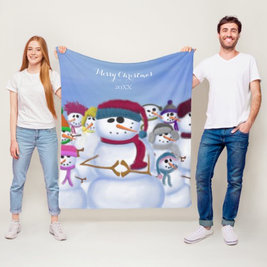 Cute and Whimsical Snowmen Fleece Deken (In situ)