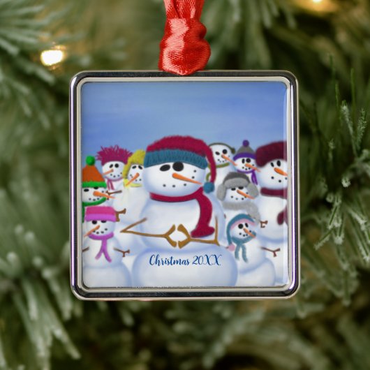 Cute and Whimsical Snowmen Metalen Ornament (Boom)
