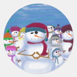 Cute and Whimsical Snowmen Ronde Sticker