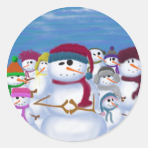 Cute and Whimsical Snowmen Ronde Sticker