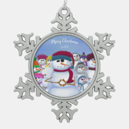 Cute and Whimsical Snowmen Tin Sneeuwvlok Ornament