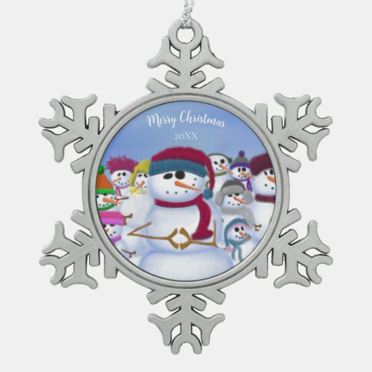 Cute and Whimsical Snowmen Tin Sneeuwvlok Ornament (Voorkant)