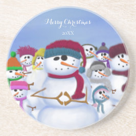 Cute and Whimsical Snowmen Zandsteen Onderzetter