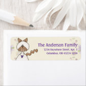 Cute Angel Antics White Brown Cat Adresetiketten Etiket (Insitu)
