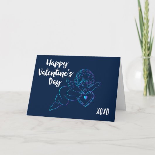 Cute Angel Cherub die een kant-en-Valentijn hart v Feestdagen Kaart (Voorkant)