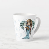 Cute Angel die Fawn vasthoudt in Snowflakes kerst Latte Mok (Rechterhoek)