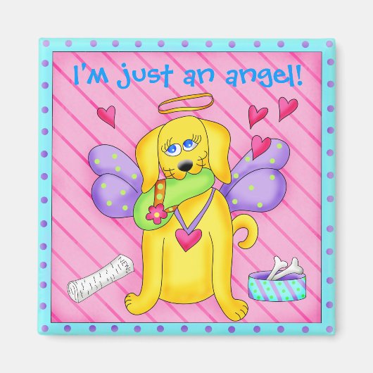 Cute Angel Dog met Wings op Roze Magneet (Voorkant)