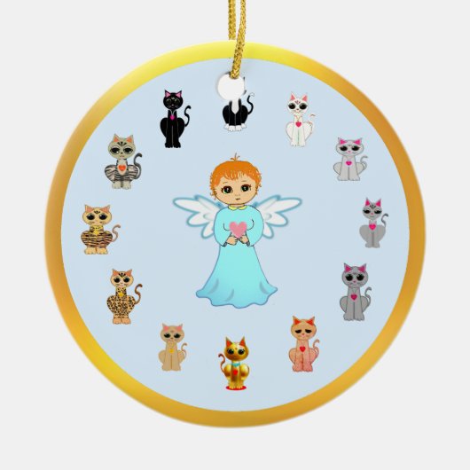 Cute Angel en Cat Cartoons Keramisch Ornament (Voorkant)