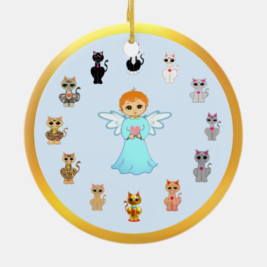 Cute Angel en Cat Cartoons Keramisch Ornament (Achterkant)
