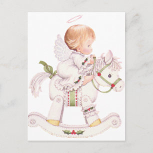 Cute Angel op een White Kerstmis Rocking Horse Feestdagenkaart