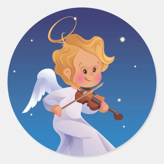 Cute angel speelt violine ronde sticker (Voorkant)