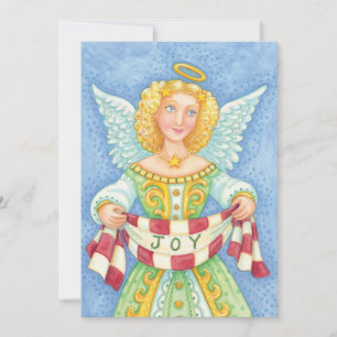 Cute Angelic Kerstengel met Joy Invitation Kaart