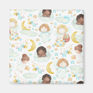 Cute Angels and Stars Waterverf Pattern Canvas tas Magneet