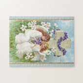 Cute Angels met kruis en bloemen Legpuzzel (Horizontaal)