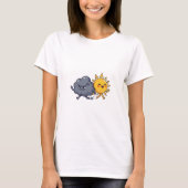 Cute Angry Grey Rain Cloud Chasing Happy Smiling T-shirt (Voorkant)