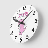 Cute Angry Pink Cartoon T-Rex Dino With Numbers Ronde Klok (Hoek)