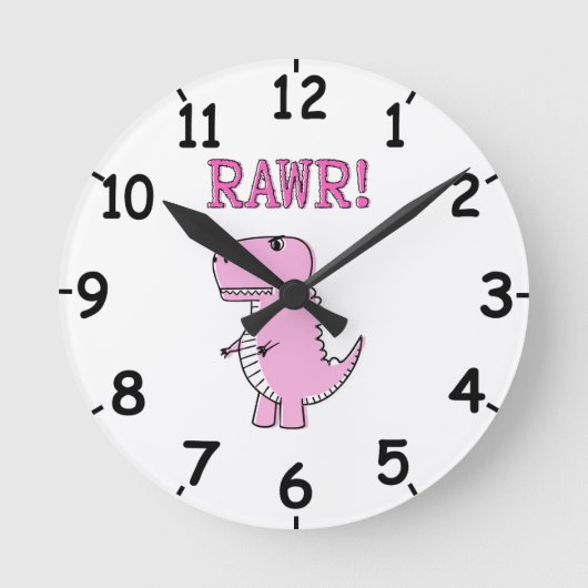 Cute Angry Pink Cartoon T-Rex Dino With Numbers Ronde Klok (Voorkant)