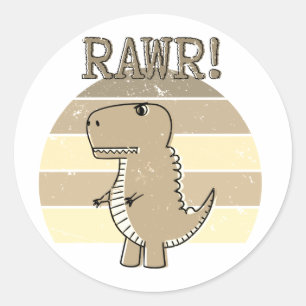 Cute Angry Sepia Cartoon T-Rex Dinosaur Sunset Ronde Sticker