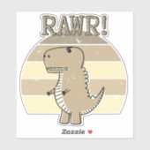 Cute Angry Sepia Cartoon T-Rex Dinosaur Sunset Sticker (Vel)