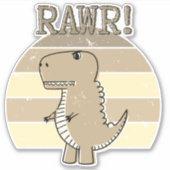 Cute Angry Sepia Cartoon T-Rex Dinosaur Sunset Sticker (Voorkant)