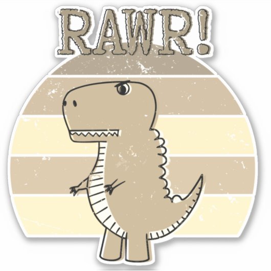 Cute Angry Sepia Cartoon T-Rex Dinosaur Sunset Sticker (Voorkant)
