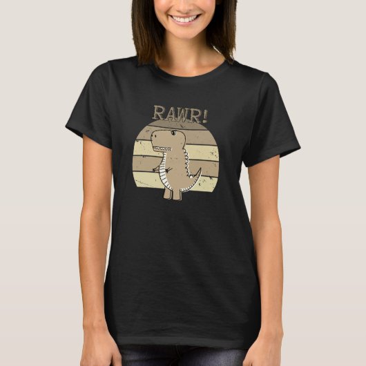Cute Angry Sepia Cartoon T-Rex Dinosaur Sunset T-shirt (Voorkant)
