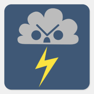 Cute Angry Storm Cloud met bliksemschicht Vierkante Sticker