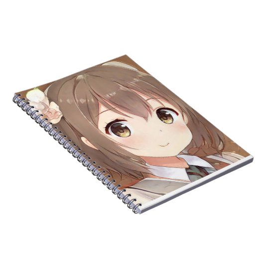 Cute anima manga girl brown hair hazel eye flower notitieboek (Rechterzijde)