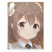 Cute anima manga girl brown hair hazel eye flower notitieboek (Voorkant)