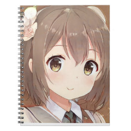 Cute anima manga girl brown hair hazel eye flower notitieboek
