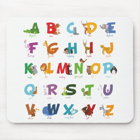 Cute Animal Alphabet Letters Muismat (Voorkant)