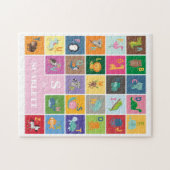 Cute Animal Alphabet Monogram Girl Aangepaste naam Legpuzzel (Horizontaal)