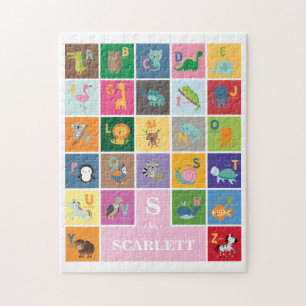 Cute Animal Alphabet Monogram Girl Aangepaste naam Legpuzzel