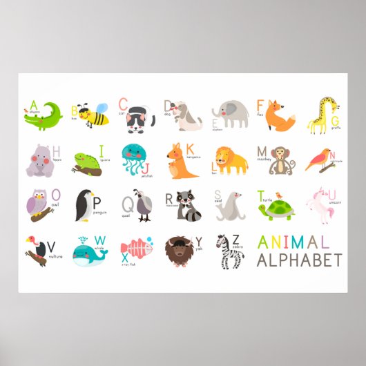Cute Animal Alphabet Poster (Voorkant)