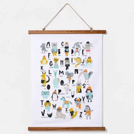 Cute Animal Alphabet | Sommige hebben Petten Hangend Wandkleed (Voorkant)