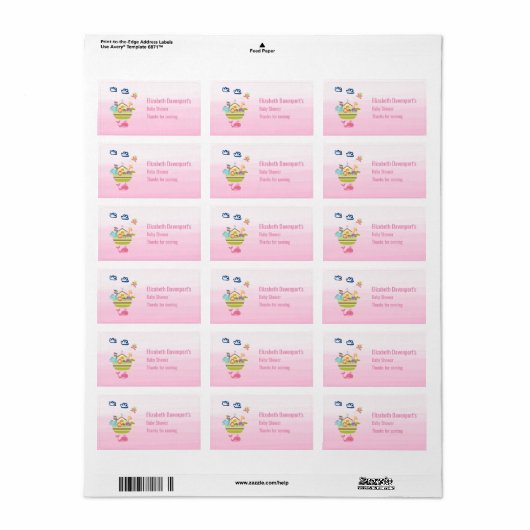 Cute Animal Ark Baby shower Roze Etiket (Full Sheet)