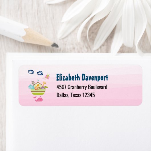 Cute Animal Ark met een vlinder en walvisroze Etiket (Insitu)