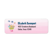 Cute Animal Ark met een vlinder en walvisroze Etiket (Voorkant)