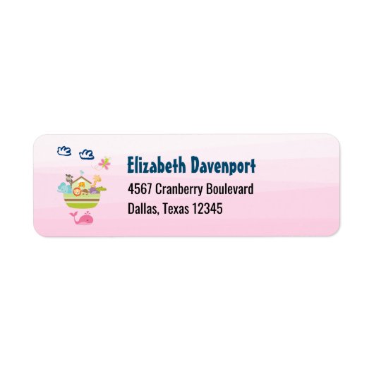 Cute Animal Ark met een vlinder en walvisroze Etiket (Voorkant)