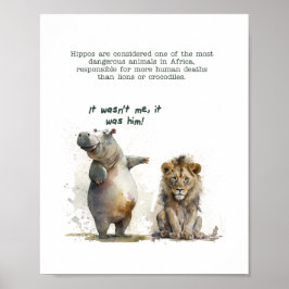 Cute animal art - "De hippo deed het niet" Poster