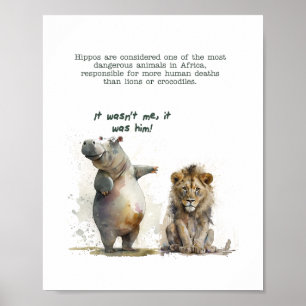 Cute animal art - "De hippo deed het niet" Poster