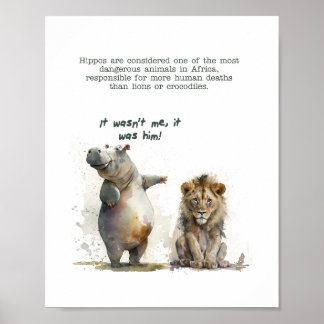 Cute animal art - "De hippo deed het niet" Poster
