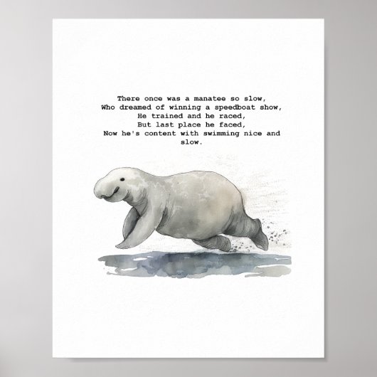Cute animal art - Racing Manatee Poster (Voorkant)