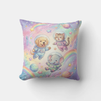 Cute Animal Astronauts Galaxy Throw Pillow Kussen