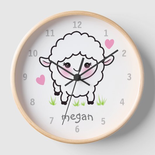 Cute Animal Baby Sheep Lamb Nursery Wall Clock (Voorkant)